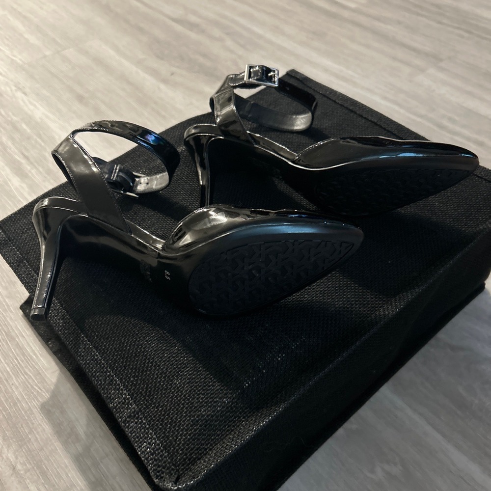 Karl Lagerfeld Black Patent Leather Ankle Strap Heels - Picture 3 of 4